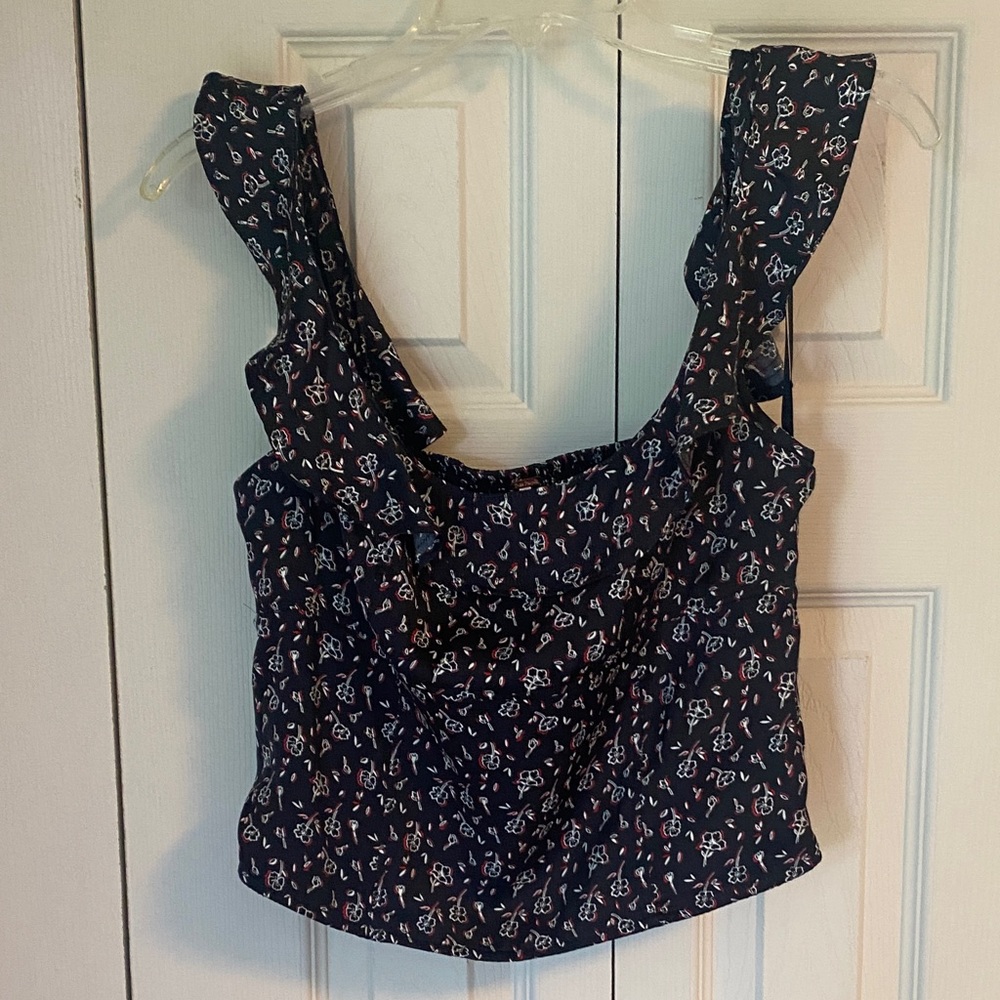 Free People Floral black, red & white Petite Floral bustier crop Women's Top
